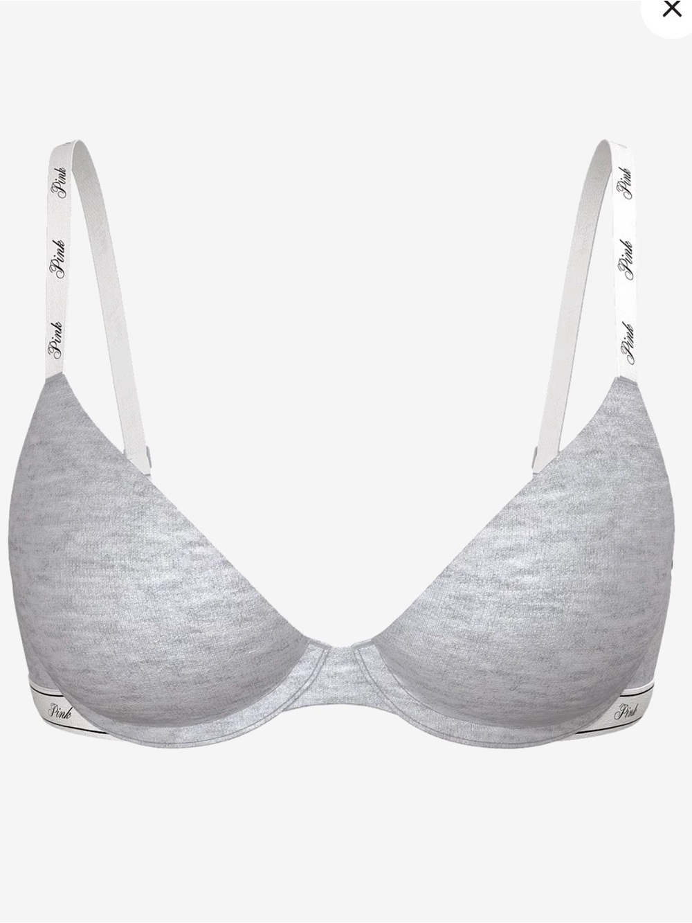 PINK Victoria's Secret Heather Light Gray Bra with Logo Straps- size 36DD